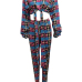  Fashion Round Neck Knot Design Printed Multi Qmilch Two-Piece Pants Set