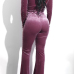  Fashion Turtleneck Beads Decoration Red Velvet Two-Piece Pants Set