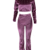  Fashion Turtleneck Beads Decoration Red Velvet Two-Piece Pants Set