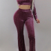  Fashion Turtleneck Beads Decoration Red Velvet Two-Piece Pants Set