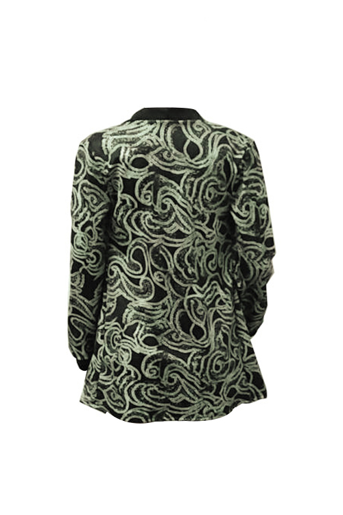  Fashion V Neck Long Sleeves Printed Green Polyester Two-piece Shorts Set