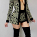  Fashion V Neck Long Sleeves Printed Green Polyester Two-piece Shorts Set