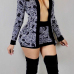  Fashion V Neck Long Sleeves Printed Light Purple Polyester Two-piece Shorts Set