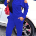  Fashionable Round Neck Dew Shoulder Ruffle Design Blue Polyester Hoodies