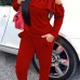  Fashionable Round Neck Dew Shoulder Ruffle Design Wine Red Polyester Hoodies