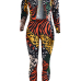  Fashionable Turndown Collar Printed Polyester Two-piece Pants Set