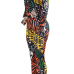  Fashionable Turndown Collar Printed Polyester Two-piece Pants Set