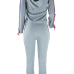  Leisure Hooded Collar Patchwork Grey Cotton Two-Piece Pants Set