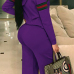  Leisure Hooded Collar Patchwork Purple Cotton Two-piece Pants Set