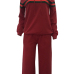  Leisure Hooded Collar Patchwork Wine Red Cotton Two-piece Pants Set