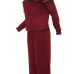  Leisure Hooded Collar Patchwork Wine Red Cotton Two-piece Pants Set