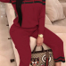  Leisure Hooded Collar Patchwork Wine Red Cotton Two-piece Pants Set