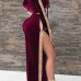  Leisure Hooded Collar Purple Velvet Two-piece Pants Set