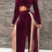  Leisure Hooded Collar Purple Velvet Two-piece Pants Set