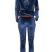  Leisure Long Sleeves Patchwork Blue Velvet Two-piece Pants Set