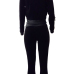  Leisure Mandarin Collar Striped Black Velvet Two-piece Pants Set