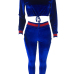  Leisure Round Neck Blue Velvet Two-piece Pants Set 