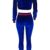  Leisure Round Neck Blue Velvet Two-piece Pants Set 