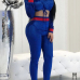  Leisure Round Neck Blue Velvet Two-piece Pants Set 