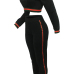  Leisure Round Neck Falbala Design Black Knitting Two-piece Pants Set