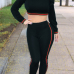  Leisure Round Neck Falbala Design Black Knitting Two-piece Pants Set