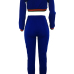  Leisure Round Neck Falbala Design Blue Knitting Two-piece Pants Set