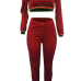  Leisure Round Neck Falbala Design Wine Red Knitting Two-piece Pants Set