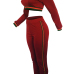  Leisure Round Neck Falbala Design Wine Red Knitting Two-piece Pants Set