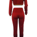  Leisure Round Neck Falbala Design Wine Red Knitting Two-piece Pants Set