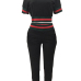  Leisure Round Neck Patchwork Black Knitting Two-piece Pants Set