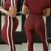  Leisure Round Neck Patchwork  Wine Red Polyester Two-piece Pants Set