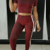  Leisure Round Neck Patchwork  Wine Red Polyester Two-piece Pants Set