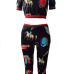  Leisure Round Neck Printed Black Polyester Two-piece Pants Set