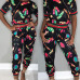  Leisure Round Neck Printed Black Polyester Two-piece Pants Set