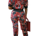  Leisure Round Neck Printed Patchwork Red Cotton Two-piece Pants Set