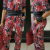  Leisure Round Neck Printed Patchwork Red Cotton Two-piece Pants Set