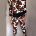  Leisure Round Neck Rose Printed White Nylon Two-piece Pants Set