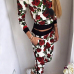  Leisure Round Neck Rose Printed White Nylon Two-piece Pants Set