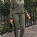  Leisure Round Neck Zipper Design Green Blending Two-piece Pants Set