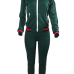  Leisure Turndown Collar Long Sleeves Zipper Design Green Cotton Two-piece Pants Set