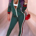  Leisure Turndown Collar Long Sleeves Zipper Design Green Cotton Two-piece Pants Set