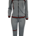  Leisure Turndown Collar Zipper Design Grey Knitting Two-piece Pants Set