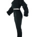  Leisure V Neck Long Sleeves Zipper Design Black Polyester Two-piece Pants Set