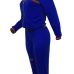  Leisure Zipper Design Dark Blue Knitting Two-piece Pants Set