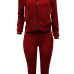  Leisure Zipper Design Wine Red Knitting Two-piece Pants Set