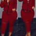  Leisure Zipper Design Wine Red Knitting Two-piece Pants Set