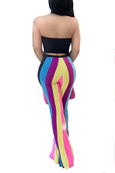  Multi Polyester Pants Color Block V Neck Sleeveless Sexy Two Pieces