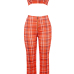  Orange-red Polyester Pants Plaid U neck Sleeveless Fashion Two Pieces