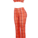  Orange-red Polyester Pants Plaid U neck Sleeveless Fashion Two Pieces