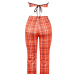  Orange-red Polyester Pants Plaid U neck Sleeveless Fashion Two Pieces